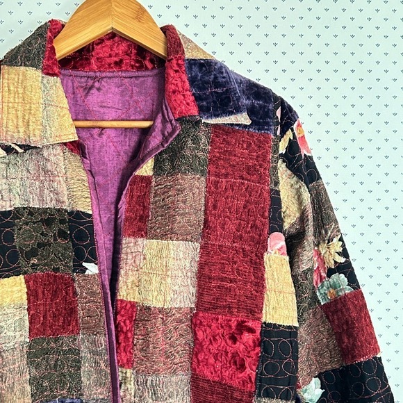 Vintage Jackets & Blazers - Yak Magik Patchwork Reversible Jacket XS Silk Boho Blazer Nepal Quilted